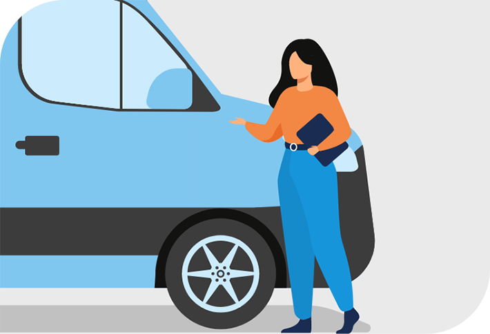 Eine Person an einem Transporter - Anliefern in der Anlieferungshalle Eine Person an einem Transporter - Anliefern in der Anlieferungshalle