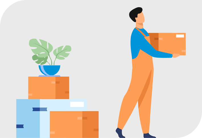 Eine Person trägt Kartons - Einlagern auch mit Hilfsmitteln wie einer Sackkarre Eine Person trägt Kartons - Einlagern auch mit Hilfsmitteln wie einer Sackkarre