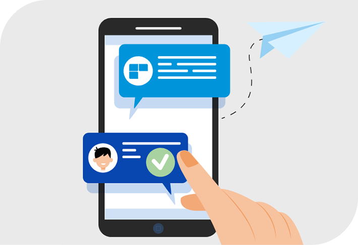 Smartphone mit Chatverlauf auf dem Bildschirm - online eine Lagerbox reservieren Smartphone mit Chatverlauf auf dem Bildschirm - online eine Lagerbox reservieren